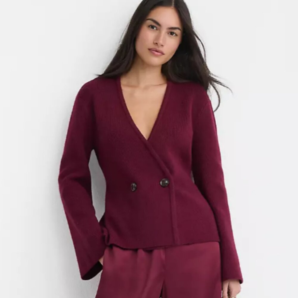 Double Button Garnet Red Sweater NWT - image 1